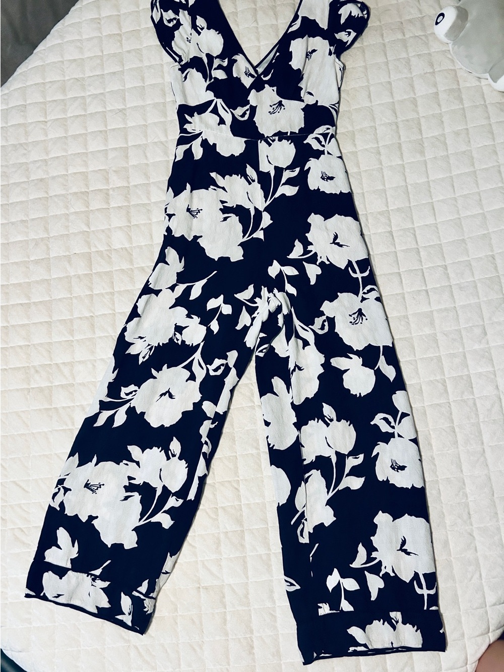 Anthropologie Elevenses Black & White Retro Floral Print Short Sleeve Jumpsuit